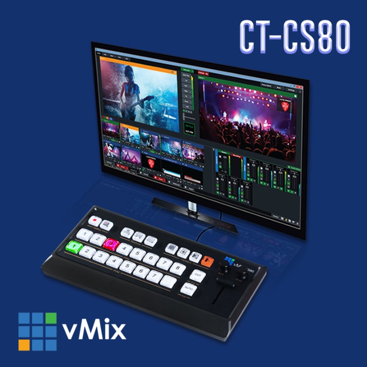 [시네트리] vMix 라이브 스위처 CT-CS80 스트리밍 브이믹스 컨트롤러 MIDI, T바, 8채널, 무설치